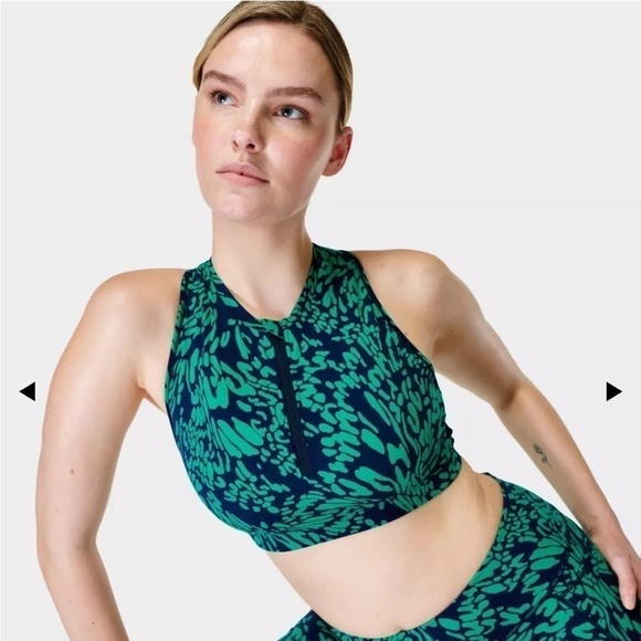 Sweaty Betty Power Contour Zip Bra Green Butterfly Print - Picture 1 of 7